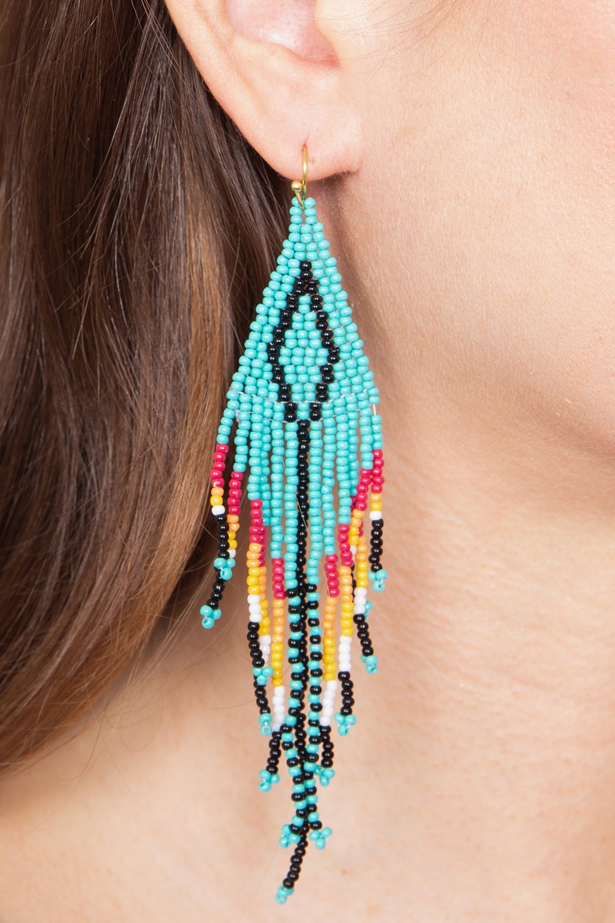 Multi - Pack of 6 Turquoise Western Aztec Boho Diamond - Shaped Fringe Seed Bead Earrings