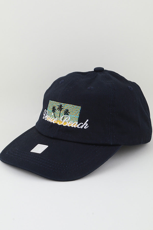 Navy Blue Venice Beach Caps with Graphic Palm Tree Design - Pack of Six Stylish Headwear