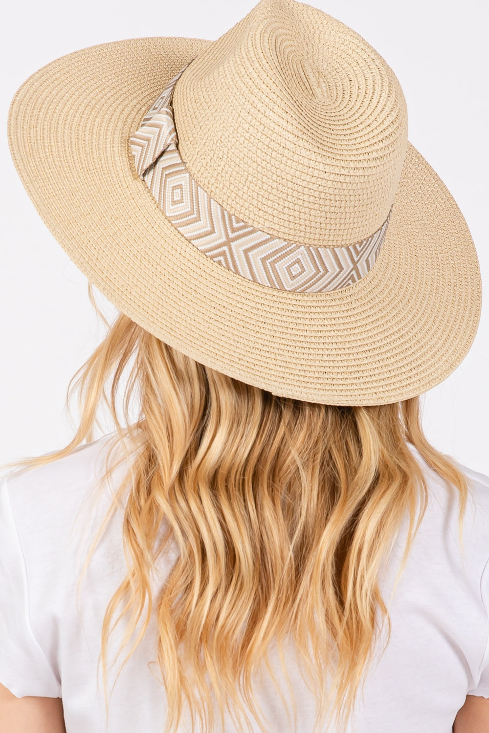Beige Tribal Aztec Pattern Straw Sun Hats - Pack of 6