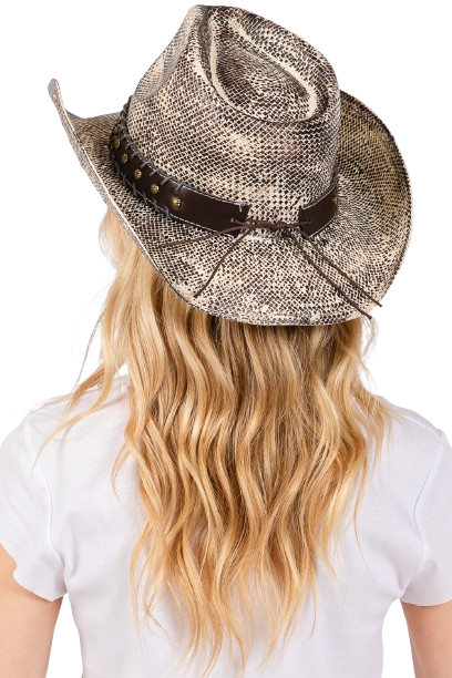 Black Vintage Cowboy Hats with Western Bull & Stud Faux Leather Bands - Pack of 6