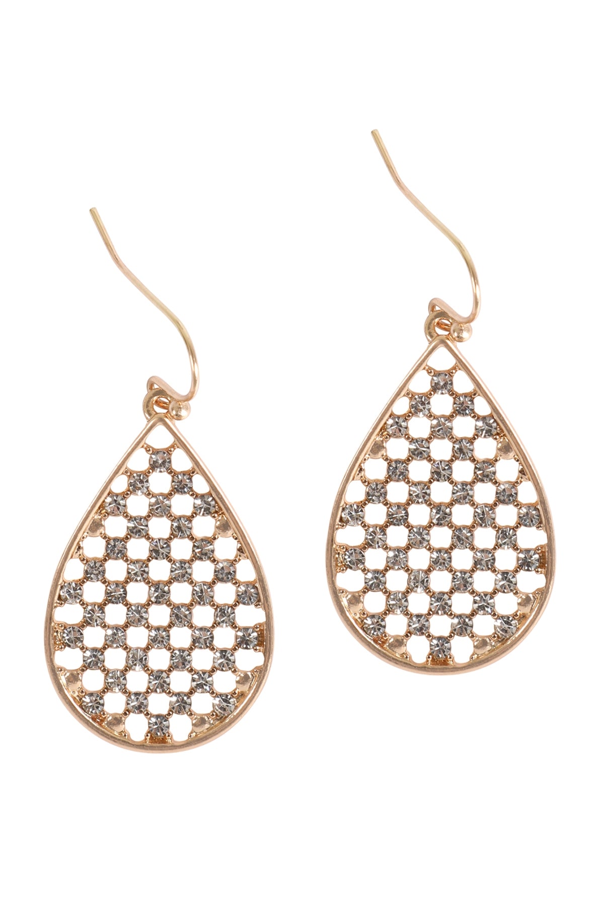 Gold Teardrop Shape Pave Rhinestone Hook Earrings - Set of Six Pieces