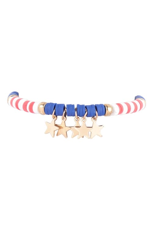 Multicolor USA Flag Star Stretch Fimo Bracelets - Set of 6