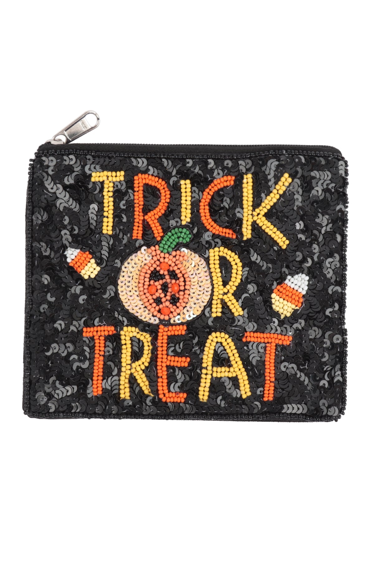 Black Sequin Trick or Treat Halloween Coin Pouches - Set of 6
