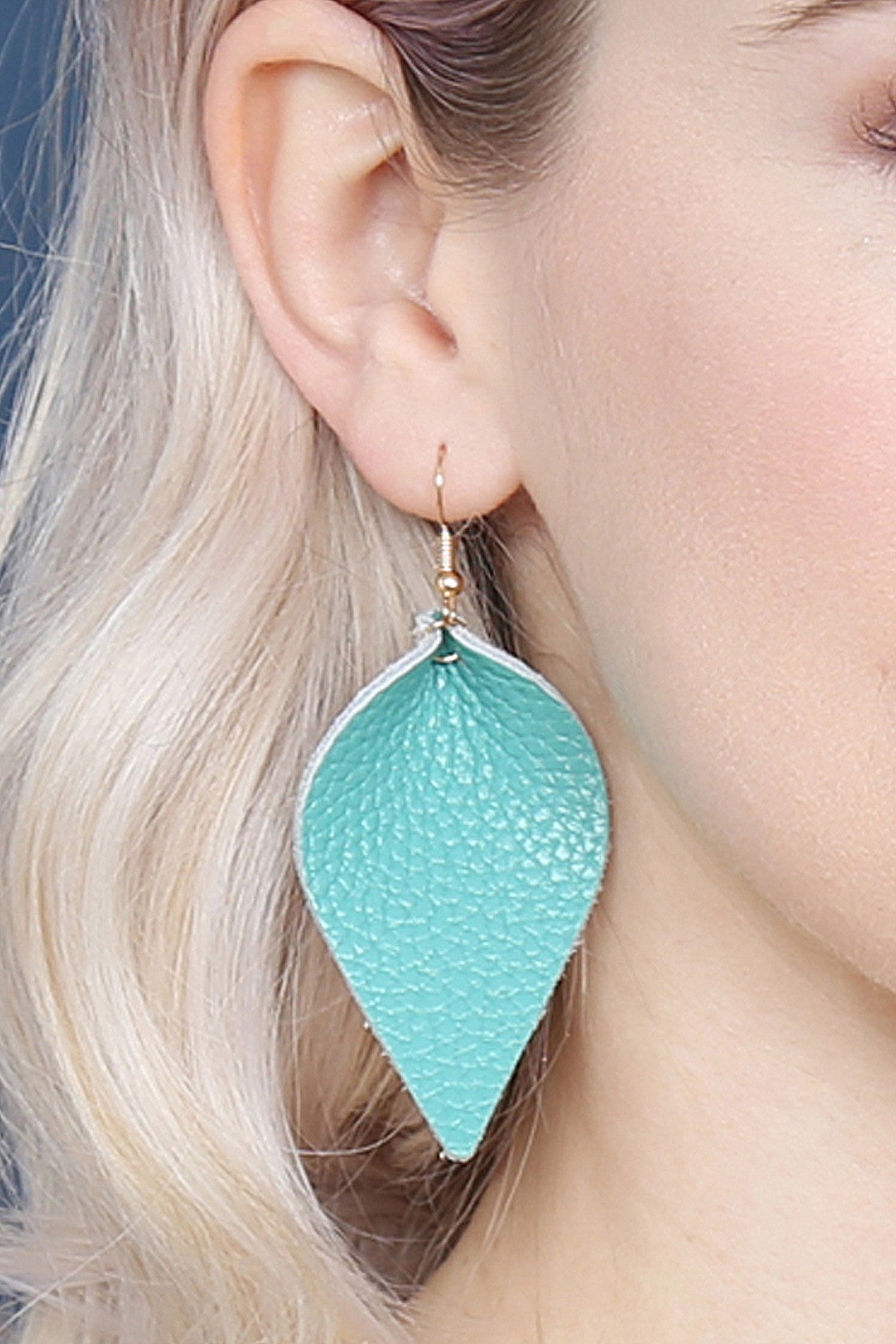 Set of 6 Teal Pinched Genuine Leather Teardrop - Shaped Earrings