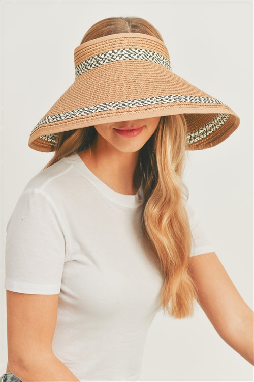 Six - Piece Pack of Taupe Two - Pattern Line Roll - Up Sun Visor Hats for Protection