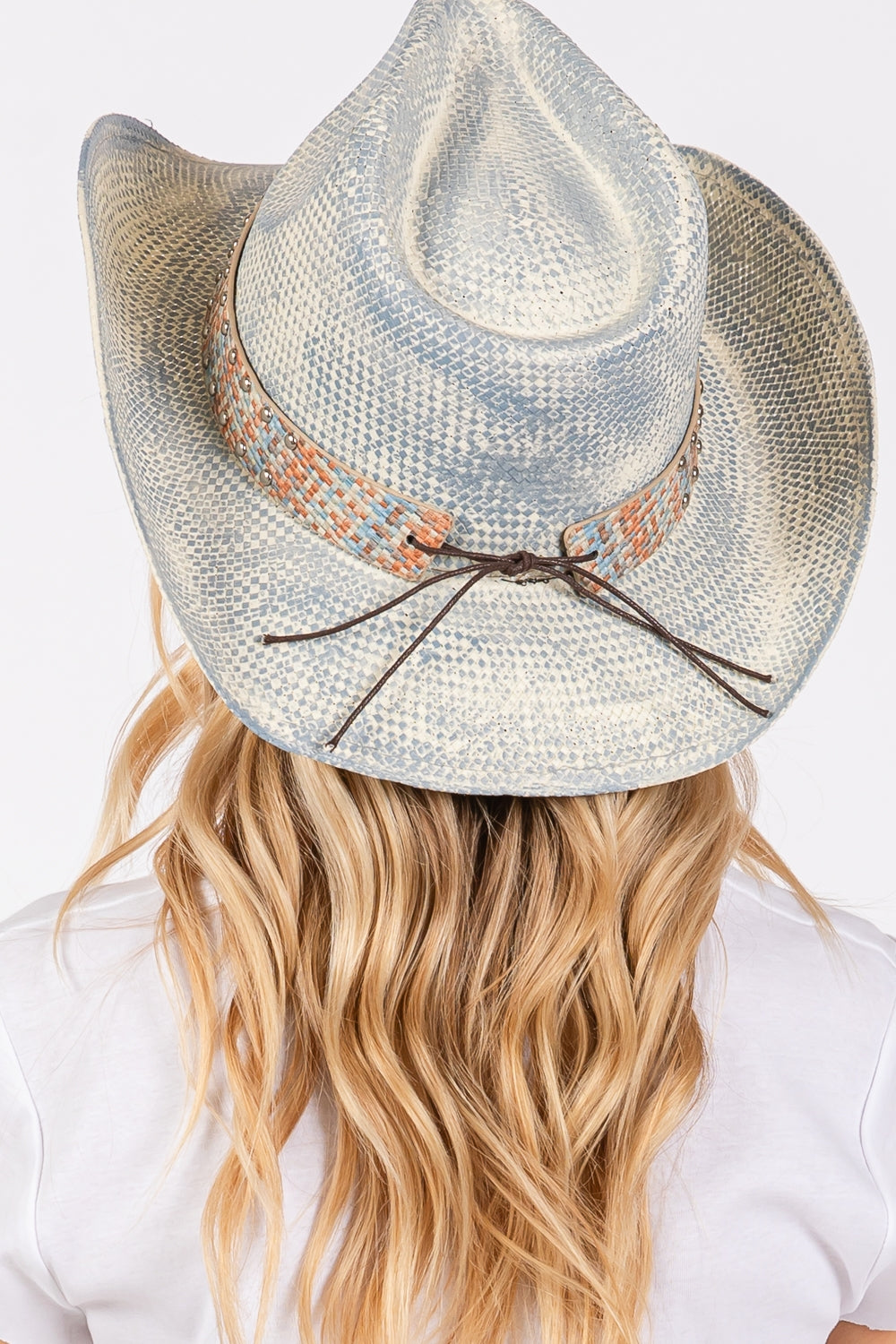 Vintage Style Cowboy Hats with Colorful Western Bull and Stud Band in Blue - Set of 6 Pieces