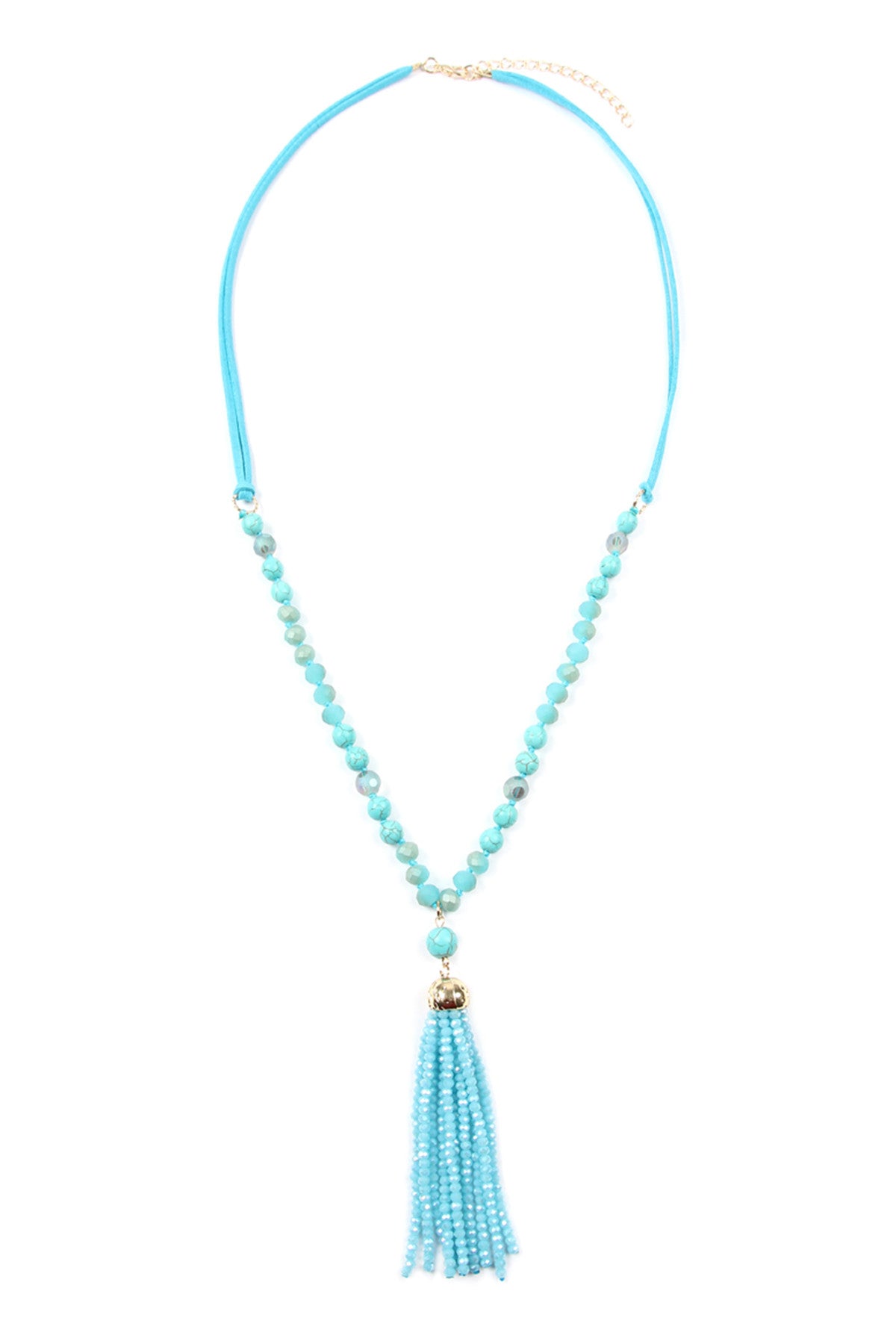 Pack of 6 Turquoise Rondelle Tassel Pendant Necklaces Made with Polycord