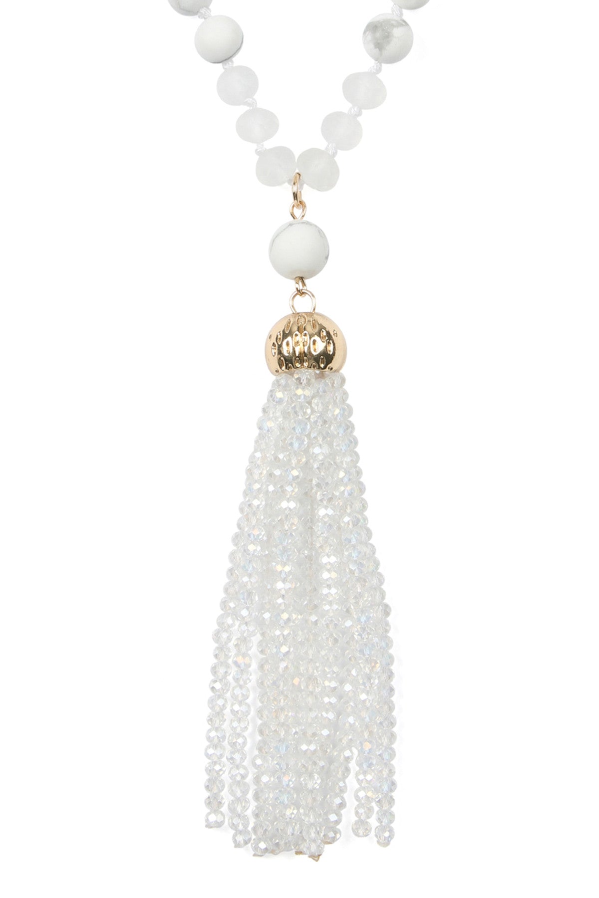Pack of 6 White Circular Tassel Pendant Necklaces Made with Polycord