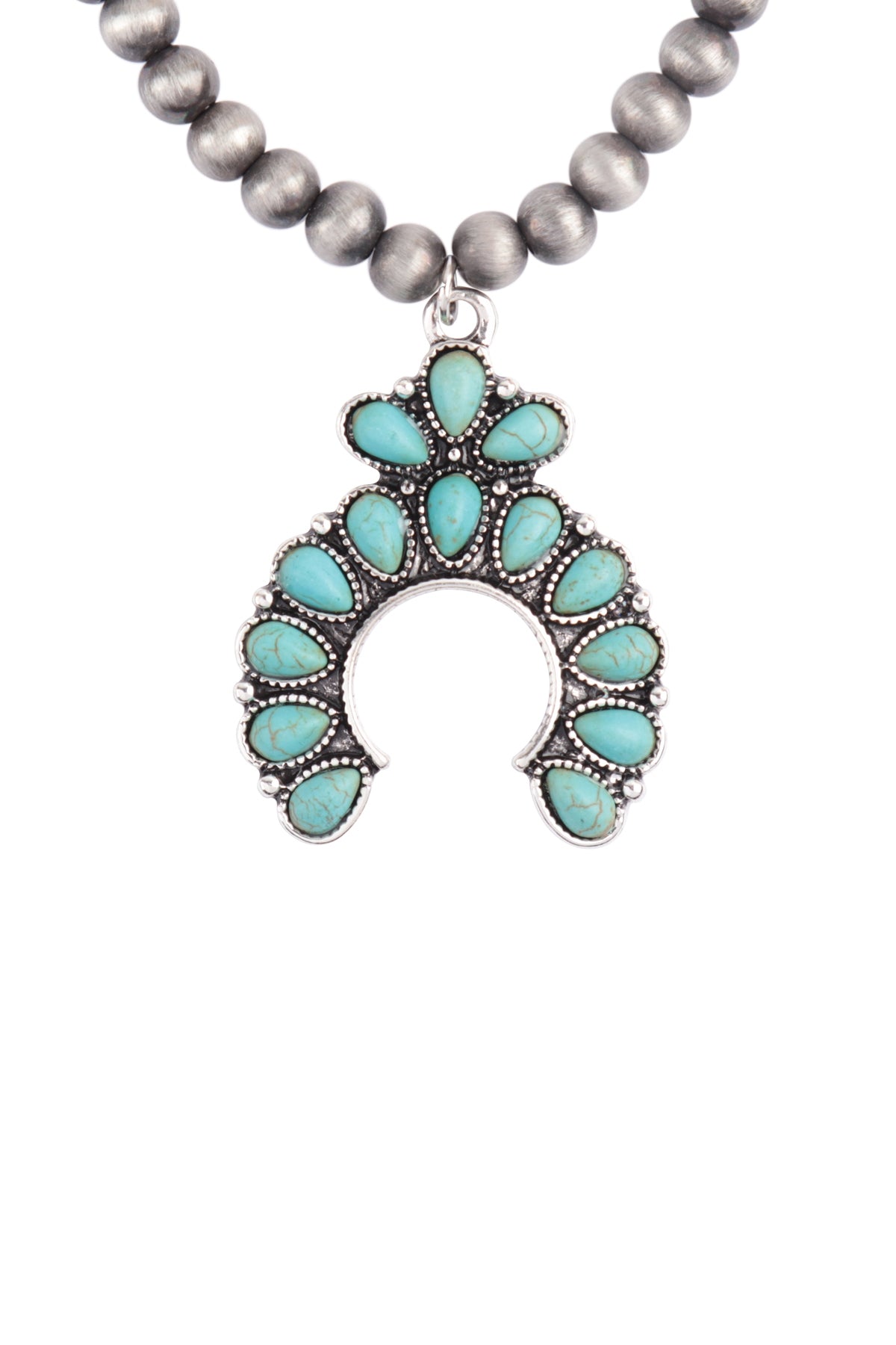 Pack of 6 Western Concho Style Natural Stone Half - Circle Burnished Turquoise Pendant Necklaces