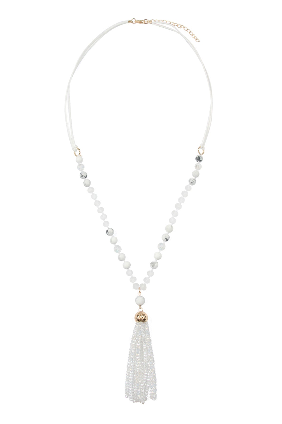 Pack of 6 White Circular Tassel Pendant Necklaces Made with Polycord